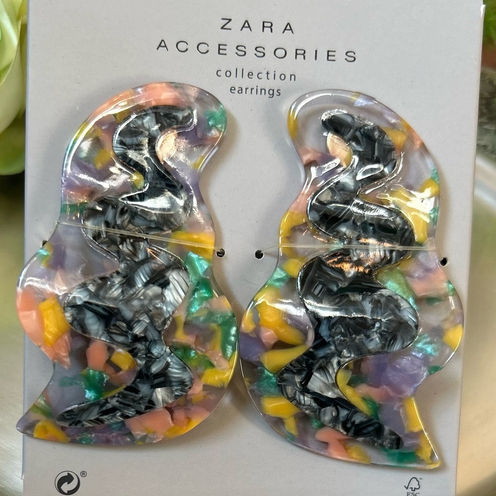 Zara Multicolor Resin Statement Earrings - Black, Yellow, Purple, Green, Peach
